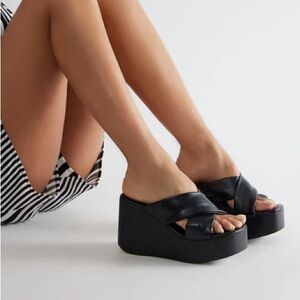 Fashion Nova Black Platform Slides